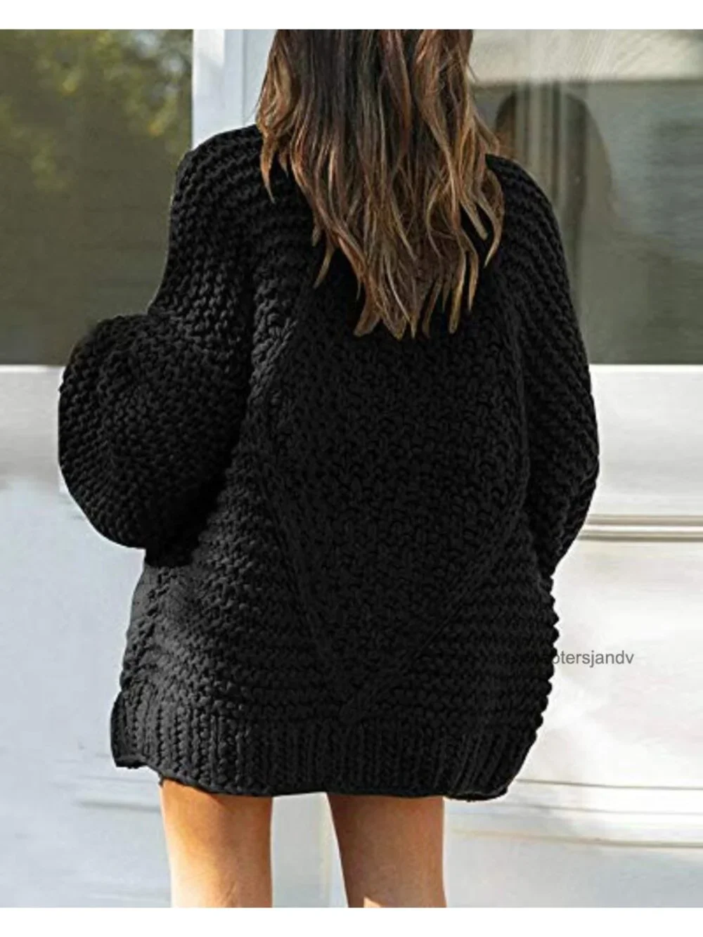 Chunky Knit Open Front Cardigan Loose Lantern Sleeve Oversized Sweater